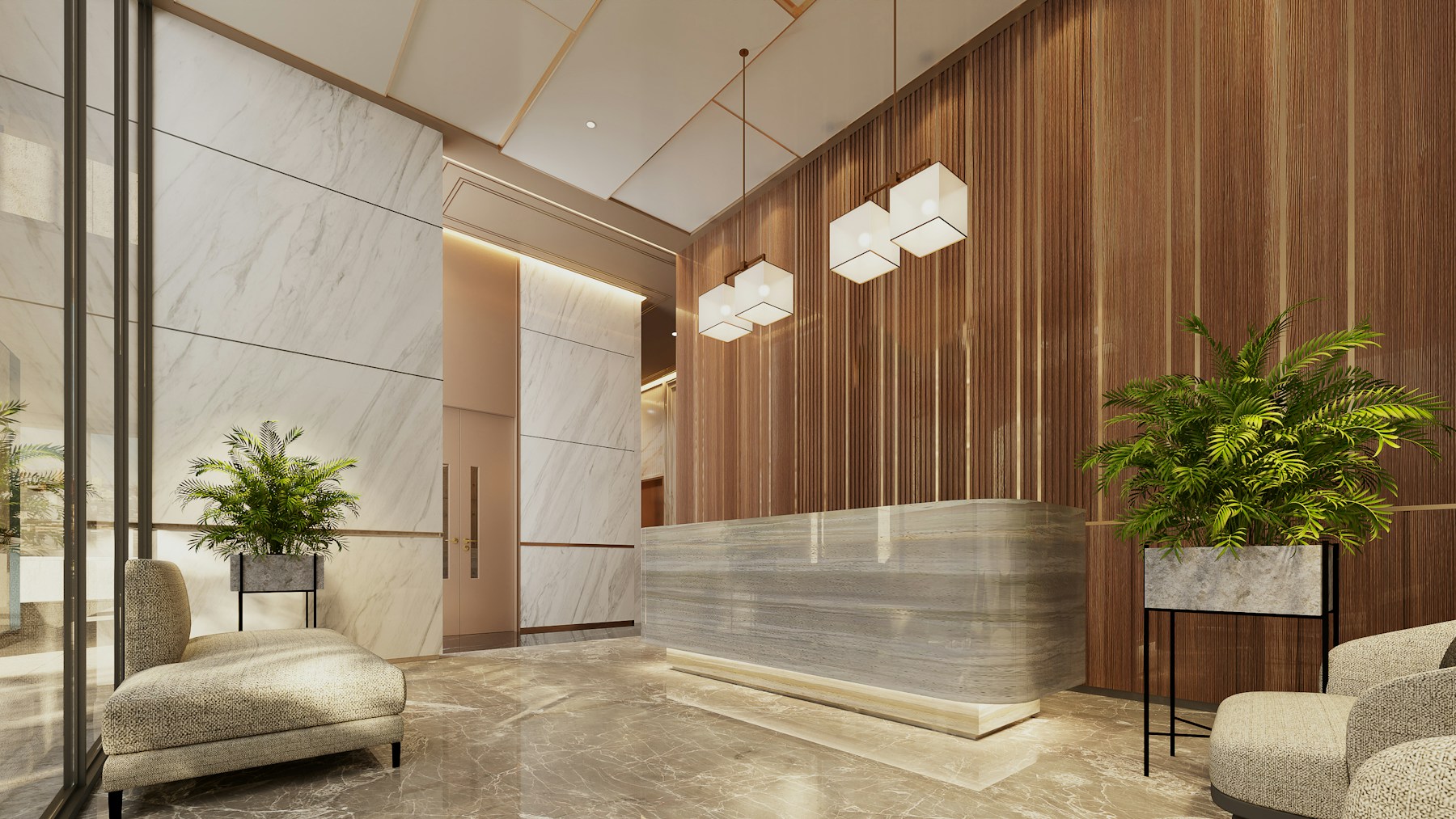 Recepción moderna de un hotel